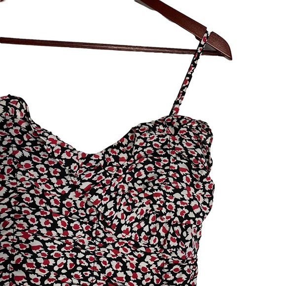 Lush Red Black White Liberty Floral Mini Ruched Dress Smocked Back Small - Picture 10 of 16